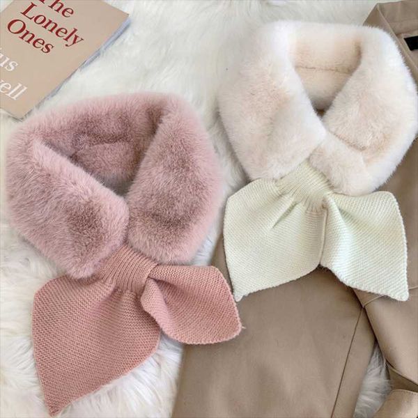 

scarves scarf girl autumn winter lovely imitation plush bow neck, Blue;gray