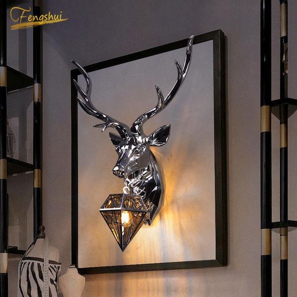 

wall lamp nordic antler led resin lamps art deer lights bedroom bedside kitchen hanging home decor sconce