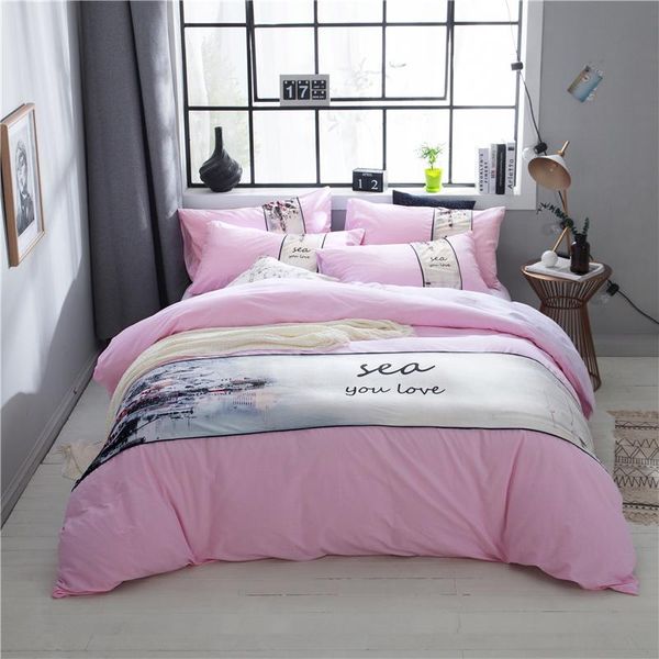 

bedding sets 4pcs 100% cotton digital printed scenic set flannel splicing duvet cover bed sheet size pillowcases king