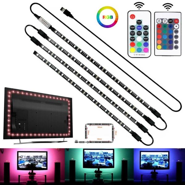 

strips 4 x 50cm usb 5v rgb led lights stripe ribbon with remote control backlight tape lamp for teenager room pc decoration