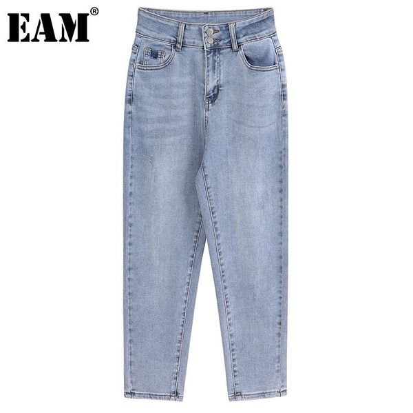 

women's jeans [eam] blue denim long leisure wide leg high waist loose women trousers fashion tide spring autumn 2021 1dd4984