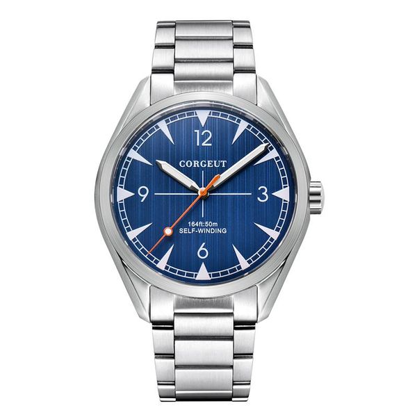 

wristwatches 41mm luxury business male clock automatic relogio masculino steel mechanical sapphire glass blue dial mens wrist watch, Slivery;brown
