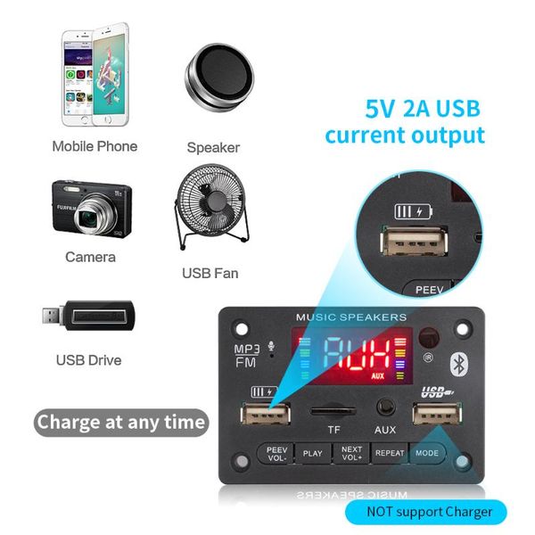 

& mp4 players color screen 2*3w mp3 decoder board 12v bluetooth5.0 car player with usb output recording module fm aux radio