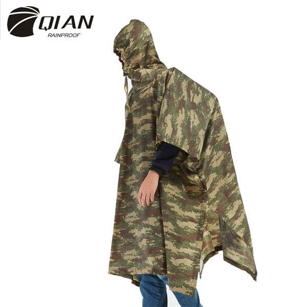 Qian impermeável capa de chuva mulheres / homens selva poncho mochila camuflagem casaco ciclismo escalando caminhadas capa de viagem 211025