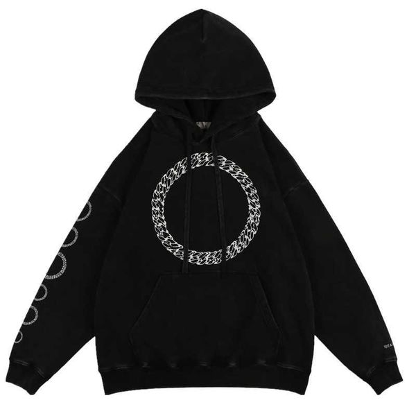 

men's hoodies 2021 autumn winter new fashion brand men's chain printing washed and made old plush hooded sweater coat, Black