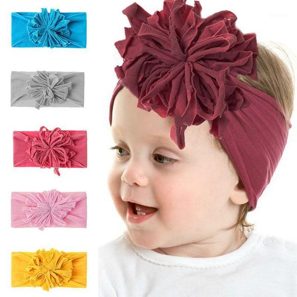 

caps & hats nylon elastic born baby headband with big flower girls turban headwrap solid color kids headgear hair accessories1, Yellow