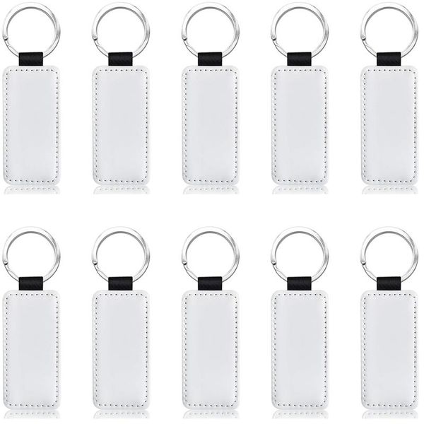 

keychains 10pcs leather keychain blank rectangle mdf sublimation heat transfer kit jewelry making, Silver