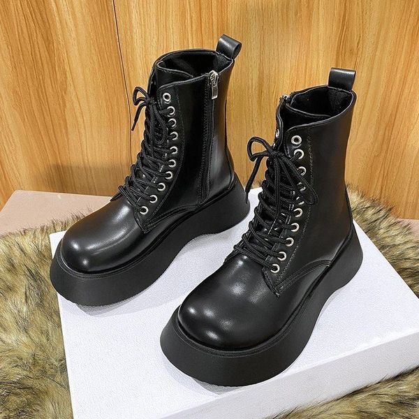 

boots wdhkun female zipper lace up autumn shoes drop winter ladies pu leather ankle women fashion black platform