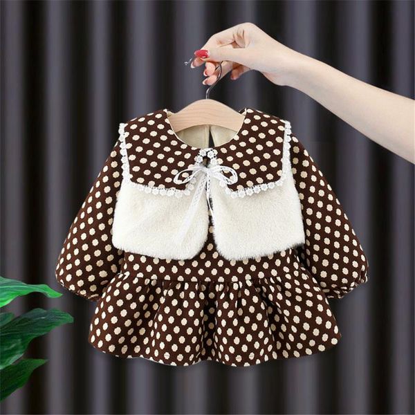 

girl's dresses autumn winter baby girl dress kids dot long sleeve birthday princess for girls clothing thick warm toddler clothes, Red;yellow