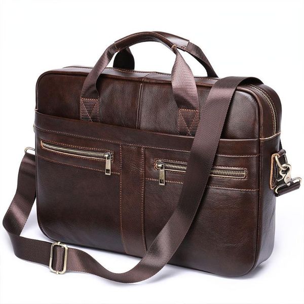 

briefcases 2021 genuine leather men's handbags fashion briefcase large tote lapbag business vintage office male shoulder messenger