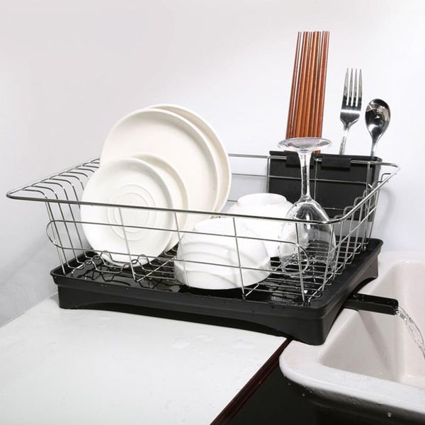 

kitchen storage & organization counter stainless steel drainer dish drying rack multipurpose with swivel spout cutlery holder organizer sink