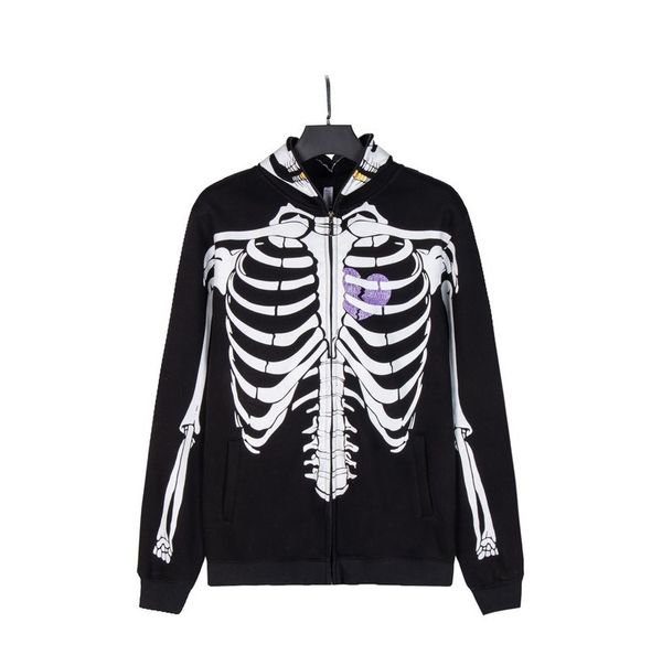 

men 3d skull zipper sweatshirts cardigan novelty fleece hoodies oversized sweatshirt men's womens fashion hip hop, Black