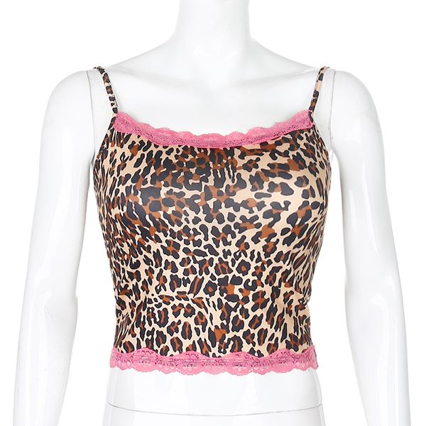 

women sexyy leopard sleeveless camisole fashion lace scallop shape slim fit tank top, Red;black