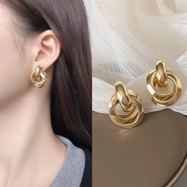 

dangle & chandelier vintage women's earrings gold unusual hoop for women korean geometry metal 2021 trendy fashion female jewelry, Silver