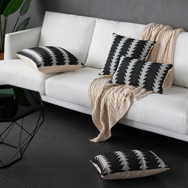 

cushion/decorative pillow 30x50/45x45/50x50cm nordic black white foreast cotton thread cushion cover geometric throw pillowcase sofa lumbar
