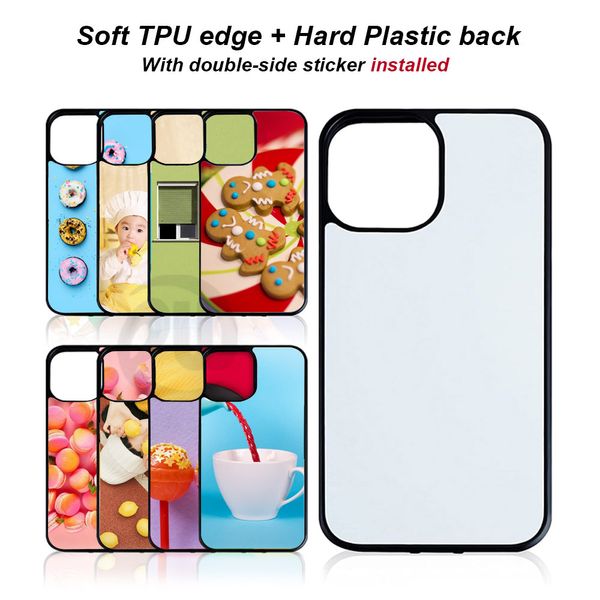 TPU PC Blank 2D Sublimation Case Custodie per telefoni a trasferimento termico iPhone 14 13 12 11 Pro x xr xs max 7 8 Plus con inserti in alluminio