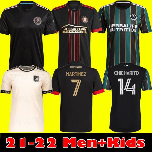 

men kids mls 2021 los angeles la galaxy inter miami cf soccer jerseys 21 22 higuain atlanta united lafc beckham chicharito football shirt, Black;yellow
