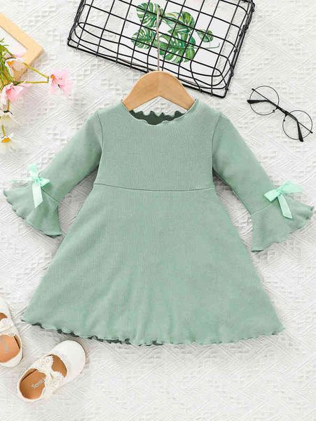 

baby flounce sleeve bow lettuce trim dress she, Red;yellow