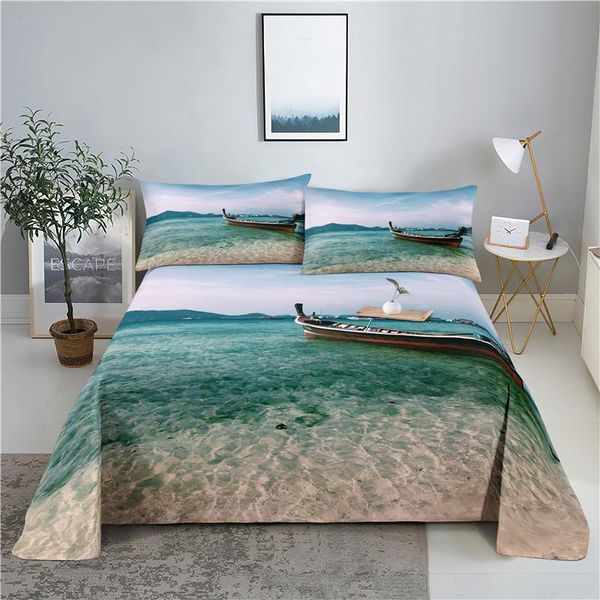 

sheets & sets seaside beach bedding sheet home digital printing polyester bed flat with case print
