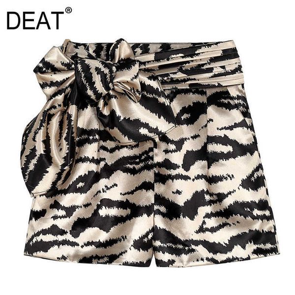 

[deat] summer fashion loose high waist bow creasing zebra pattern temperament women shorts 13c948 210527, White;black