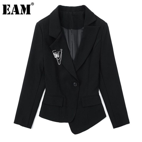 

women's suits & blazers [eam] women black pleated irregular blazer lapel long sleeve loose fit jacket fashion tide spring autumn 2021 1, White;black