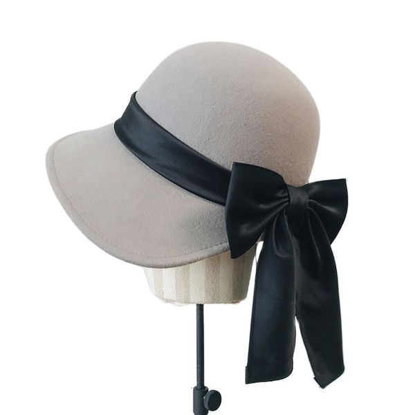 

2021 new vintage style cloche wool women winter wide brim felt bowknot ribbon fedora bucket bowler kentucky derby hat hys7, Blue;gray