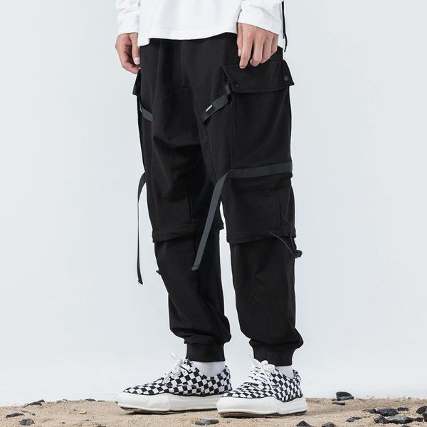 

men's pants streetwear joggers for men harem techwear multi-pockets black