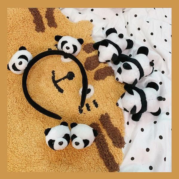 

japanese and korean cartoon ornament cute little panda hair band hairband ins panda brooch lying doll bag accessories female, Slivery;white