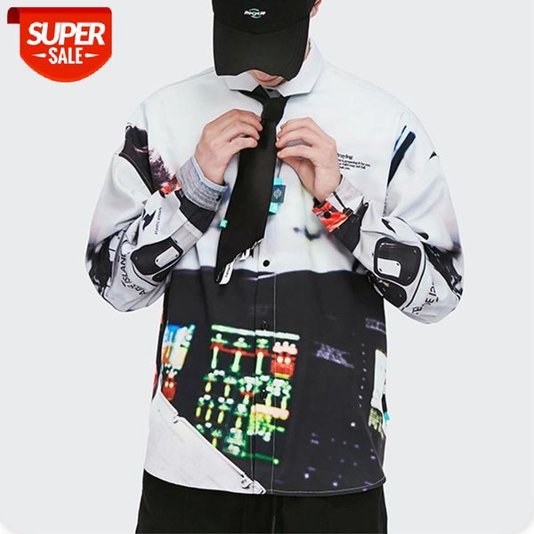 

3D Helicopter Print Long Sleeve Shirts Autumn Harajuku Beach Shirt Mens Hip Hop Streetwerar Color Block Cotton Loose Shirts Tops #iJ9H, White;black