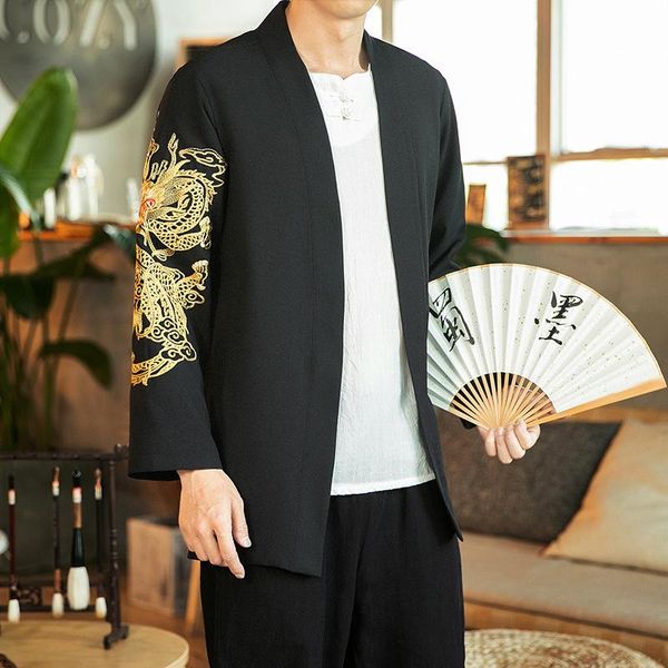 

ethnic clothing kimono cardigan men vintage embroidery dragon phoenix coat japanese samurai yukata haori summer plus size beach top, Red