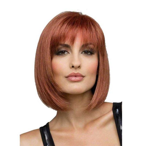 

air qi bangs short straight hair student bobhead women's wig headcover, Black