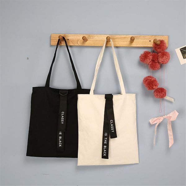 

shopping bags yile solid cotton canvas eco tote shoulder bag english letter ribbon zt004