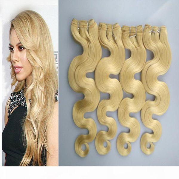 

613 blonde virgin human hair body wave 4pcs lot 100g pcs 10inch-30inch honey blonde peruvian hair bundles hair extensions, Black