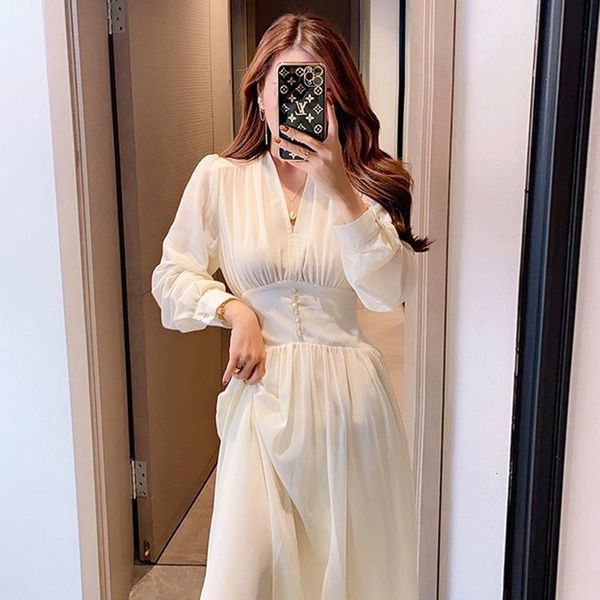 

2021 new solid elegant party women designer chiffon midi office lady long sleeve korean style women's clothing autumn 171h a5vt, Black;gray