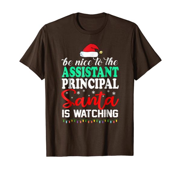 

be nice to the assistant principal santa is watching shirt, White;black