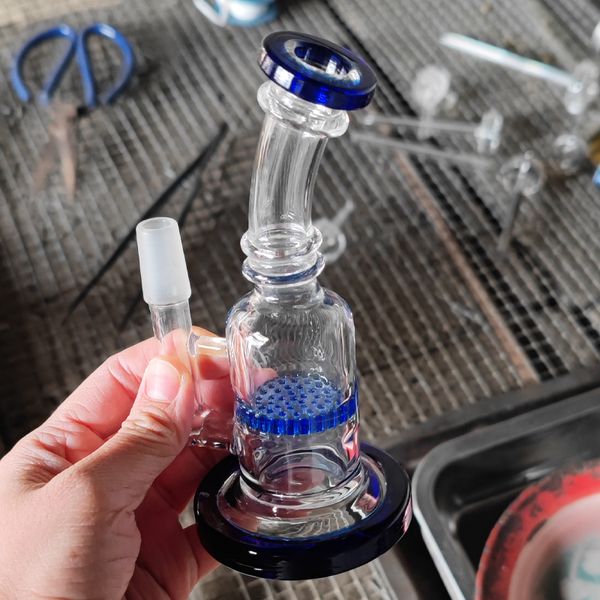 5.9 Polegada Portátil Pequeno Oil Dab Rig Espessura Smoking Recycler Pente Perc Perc Percolador Mini Vidro Bongo Shisha Hookah Azul 14mm Tubos de Água