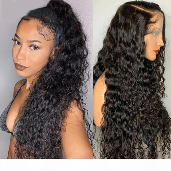 

4x4 closure wig water wave human hair lace front wig 13x4 lace frontal wigs for women peruvian pre plucked closure wigs, Black;brown