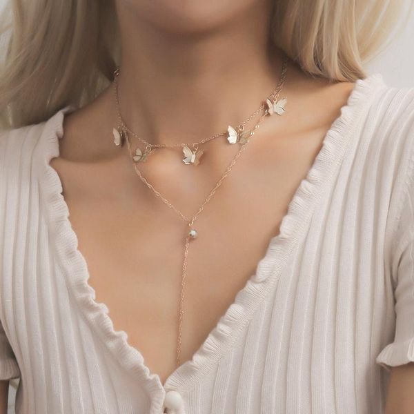 

pendant necklaces bohemian cute butterfly chain necklace for women bultilayer fashion female chocker jewelry, Silver