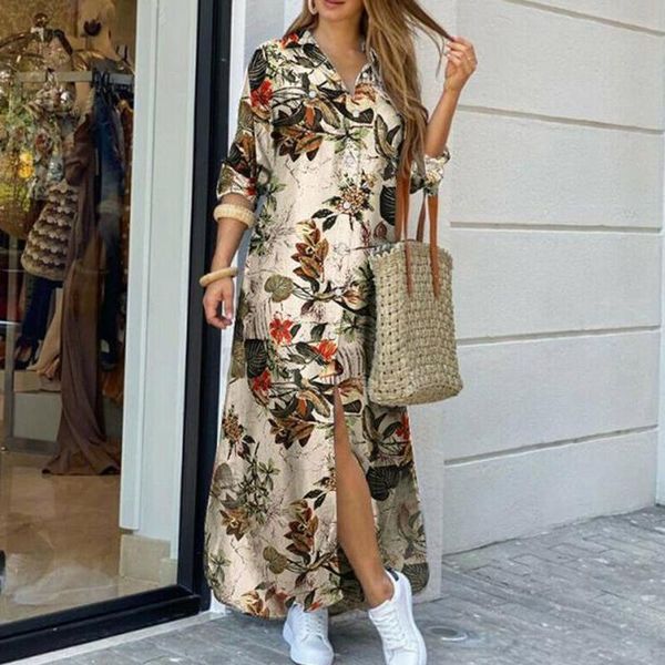 

casual dresses fashion beach dress womens loose women clothes exy long sleeve pocket button shirt print vestido de mujer, Black;gray