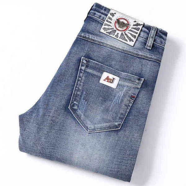 

men's aj spring and summer jeans slim legged pants international, Blue