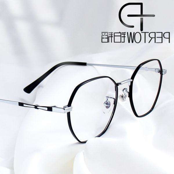 

2021 metal polygon new myopia men's products plain face fashion anti blue light glasses women, White;black