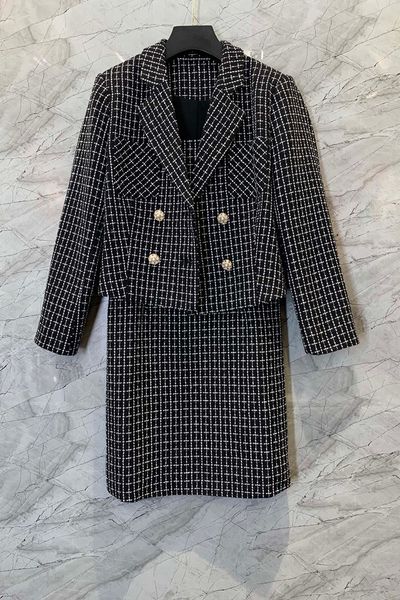 

plaid short coat suspender dress two-piece womens clothing autumn european and american new suit 9dd, White;black