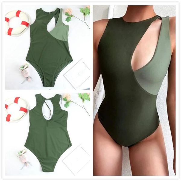 

one-piece suits 2021 women's swimwear arrival patchwork one piece swimsuit hallow out bodysuit bathing ladies monokini beachwear