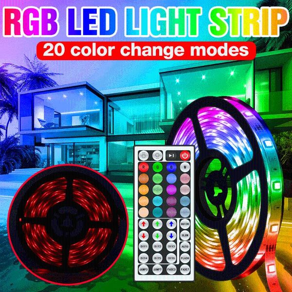 

12v rgb light strip led flexible ribbon 5m 10m 15m 20m waterproof led diode tape fita with adapter home decoration rgb lamp