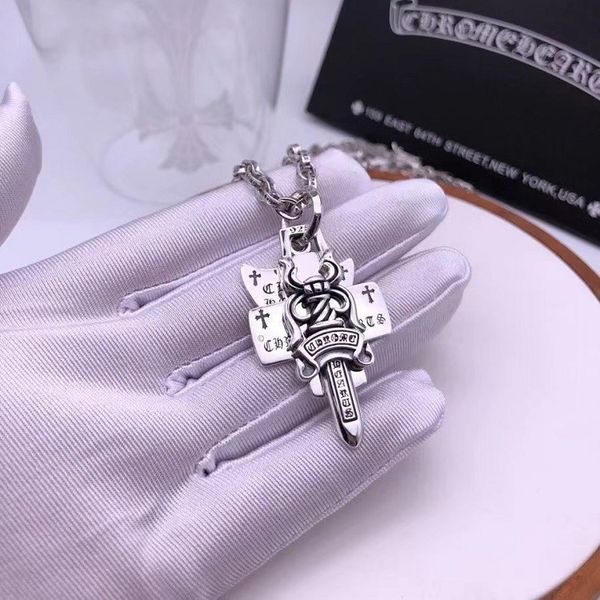 

factory wholesale croquet smooth cross pendant three piece sword hip hop couple necklace hea/rtsch/rome