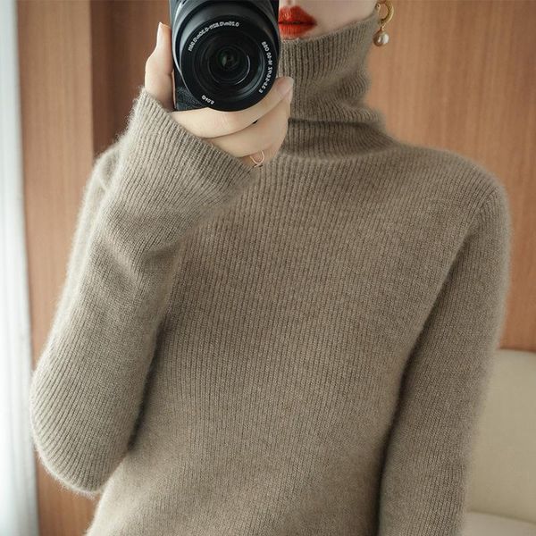 

winter new style thickened sweater women's high collar lapel solid color striped sweater slim fitting pullover pile neck, White;black