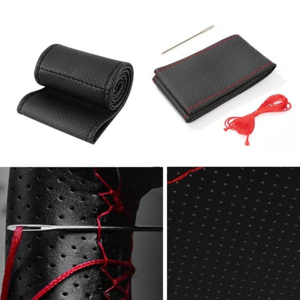 

steering wheel covers 1 pc diy car cover with needles and thread artificial leather gray/ black fit for diameter 38cm