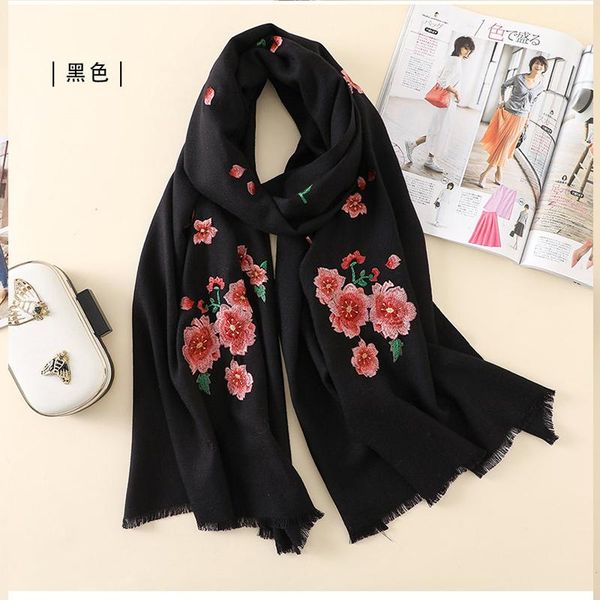 

scarves pure 100 wool scarf shawl women wrap foulard echarpe winter warm lady spring autumn long cape gift embroidery flower, Blue;gray