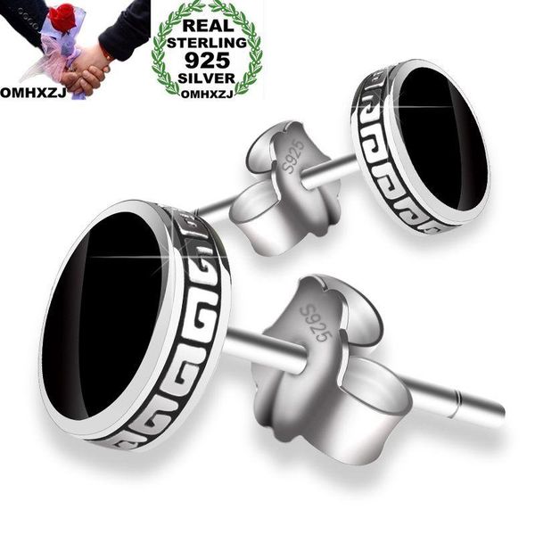 

omhxzj wholesale european fashion man party wedding gift flower black round drip s925 sterling silver stud earrings ea176, Golden;silver