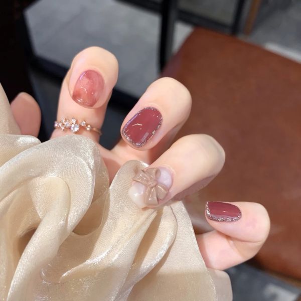 

nail diamond bow wear piece patch finished false nail removable, Red;gold